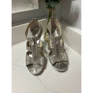 Michael Kors Silver Berkley T-Strap Glitter Party Shoes